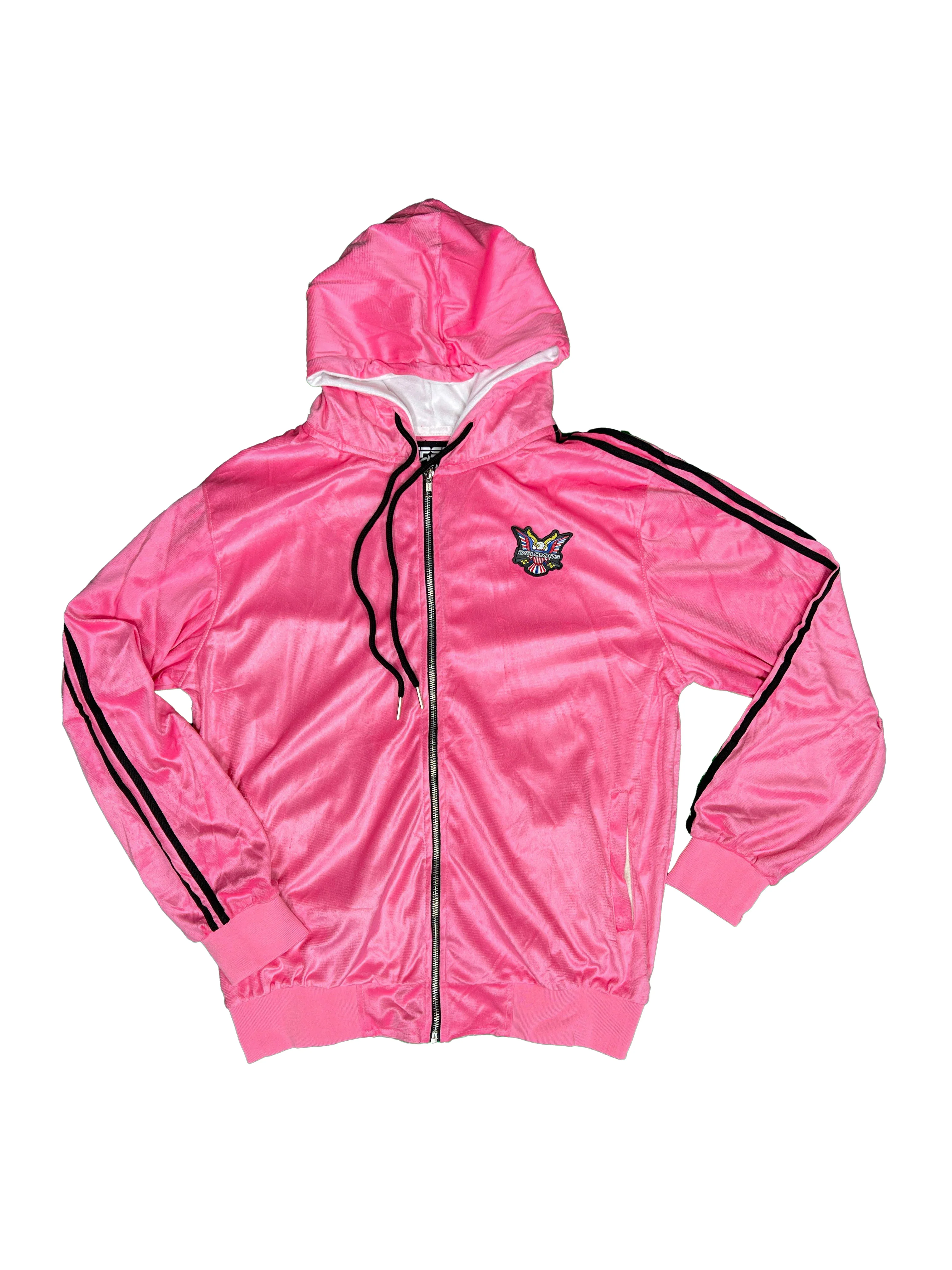 All Pink Velour Hoodie Track Suit - Image 3